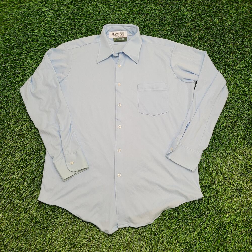 Vintage 80s Van-Heusen MOD Button Shirt Large 22x30 Blue